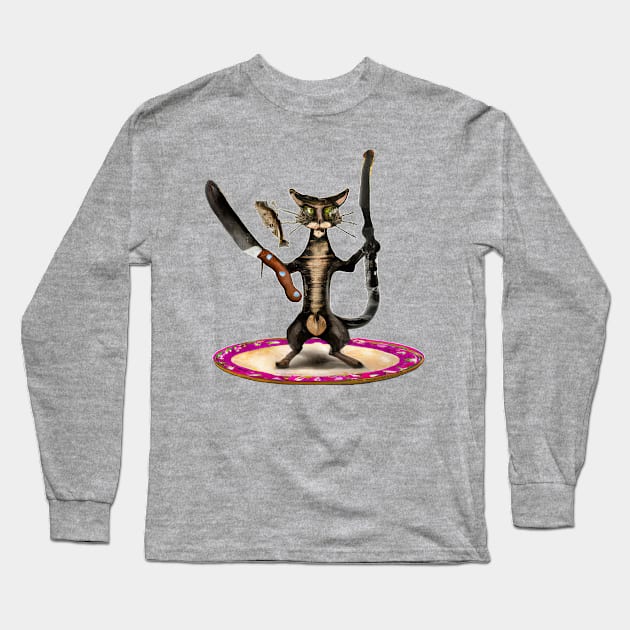 cat with knife Long Sleeve T-Shirt by big_owl